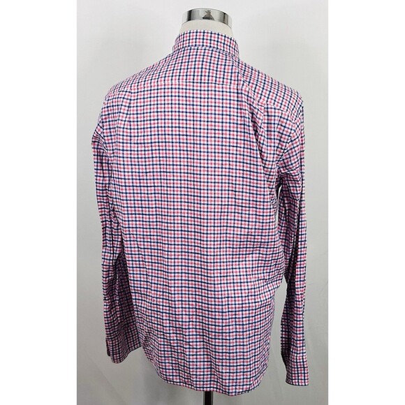 J Crew Large Slim Fit Summer Plaid Shirt Pink Blue Plaid Cotton Button Down - Picture 5 of 5